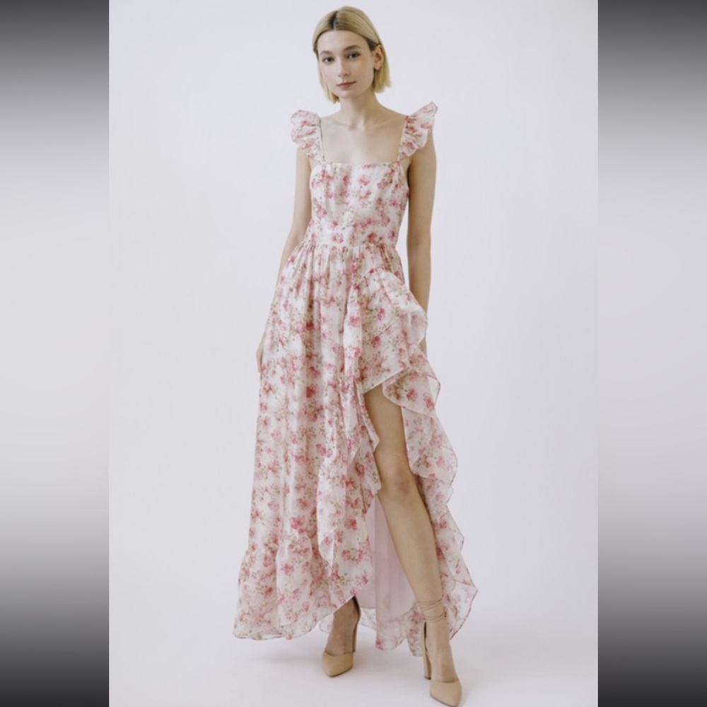 Floral Pink Ruffle Maxi Dress